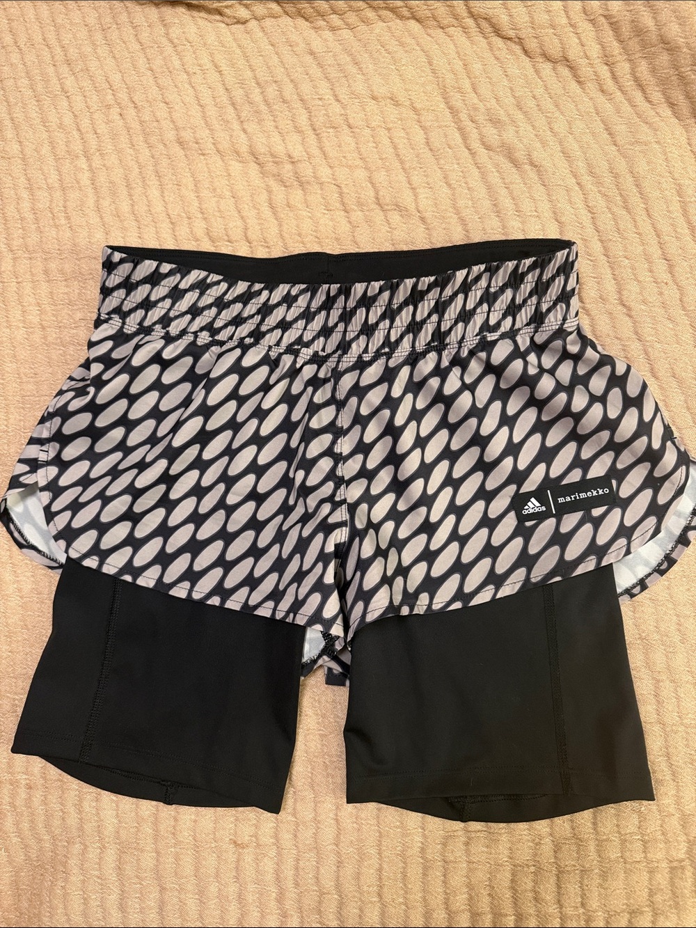 Adidas Black & Tan Marimekko Patterned Layered Athletic Shorts